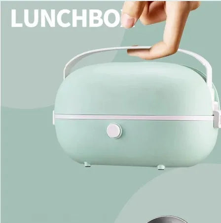 Green portable electric lunch box with 1 litre stainless steel inner tank and control buttons