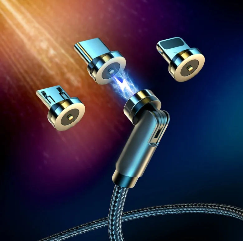 Essager rotate magnetic cable with 360 degree rotating head, nylon braid, 1m length, black colour