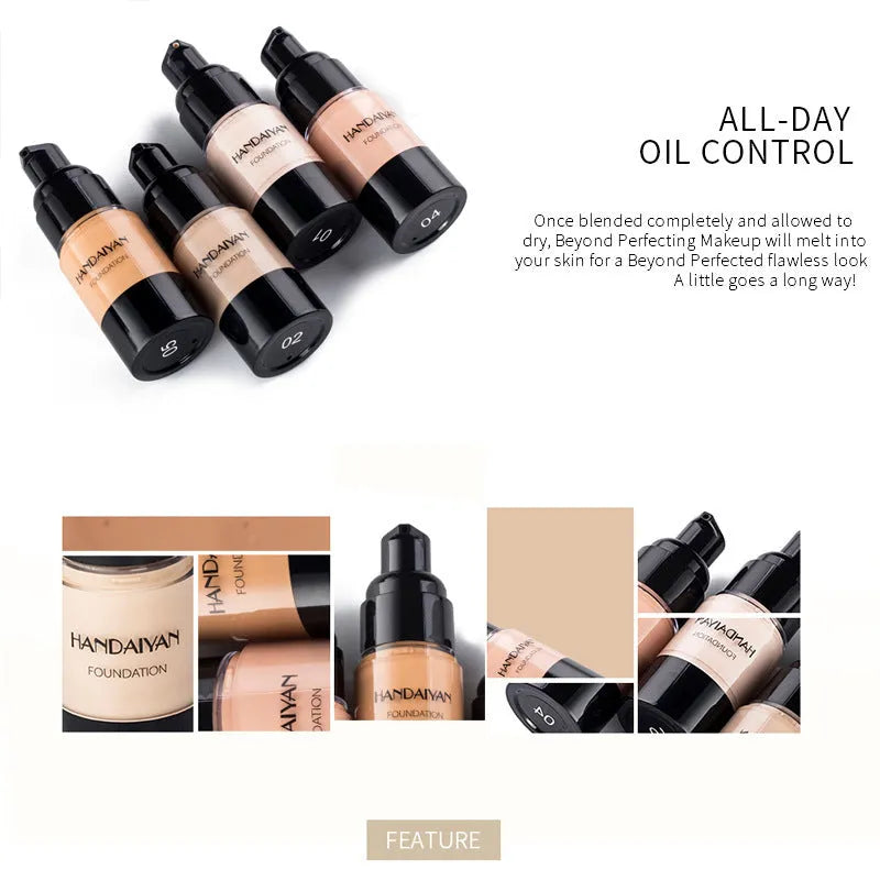 HANDAIYAN full cover liquid foundation bottle with waterproof and moisturising formula in eight colour options for dark skin