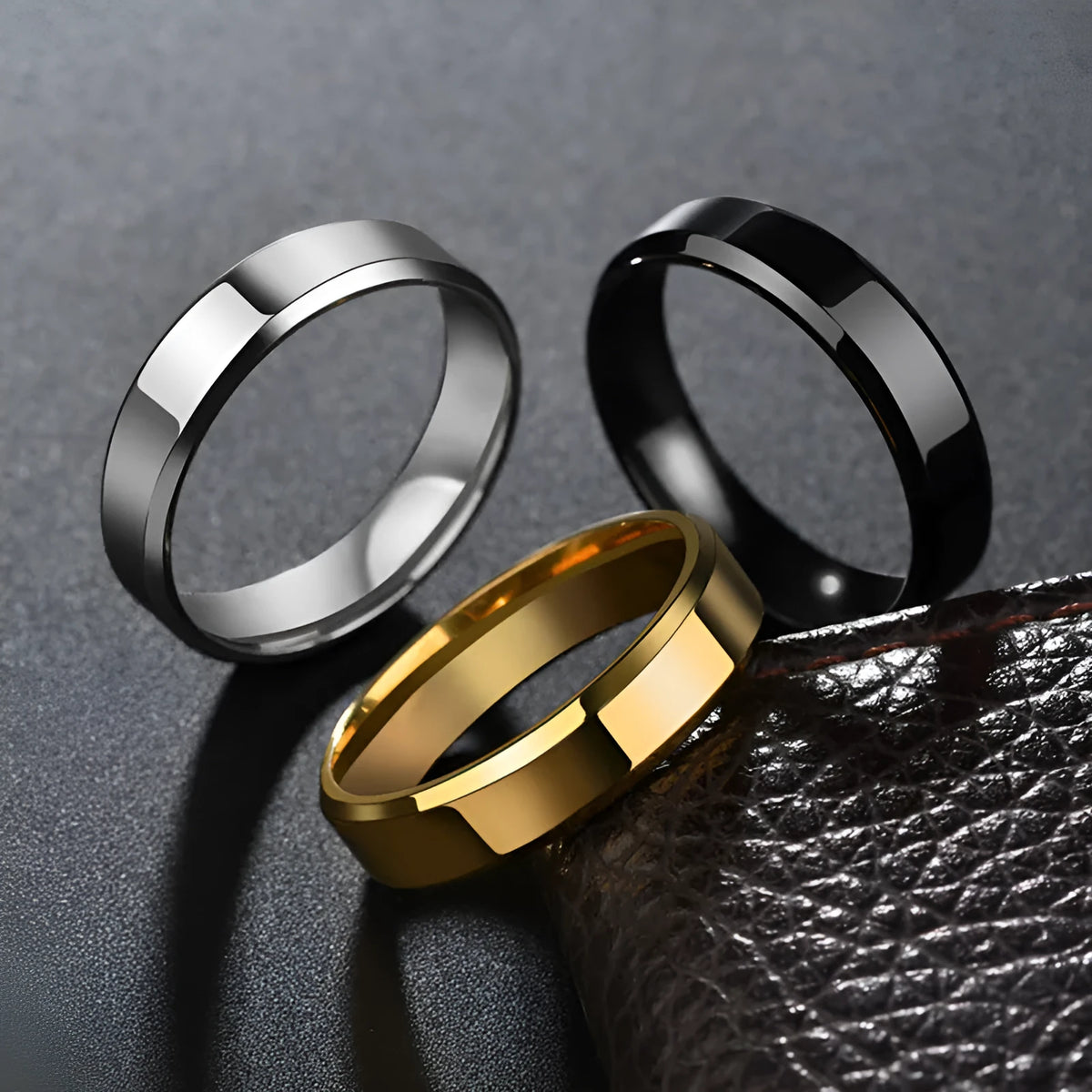 Titanium steel ring with 6mm band width in silver finish on neutral background