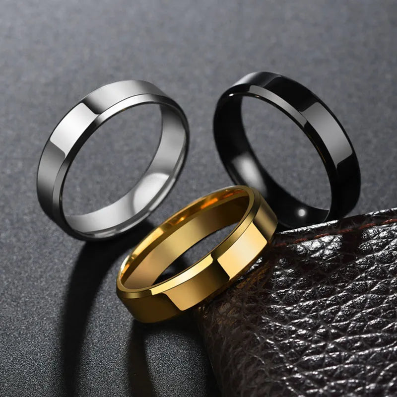 Titanium steel ring with 6mm band width in silver finish on neutral background