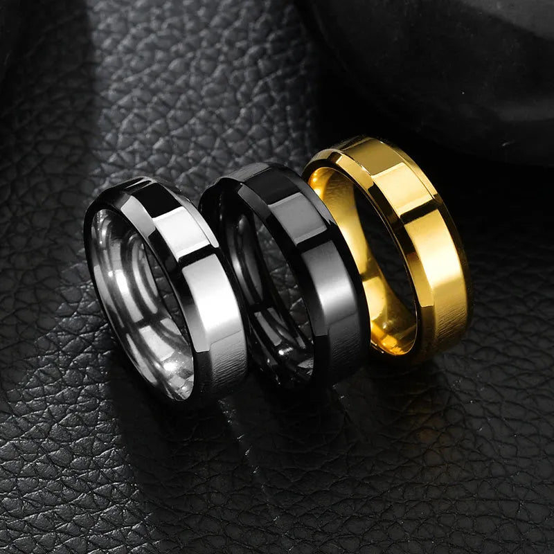 Titanium steel ring with 6mm band width in silver finish on neutral background