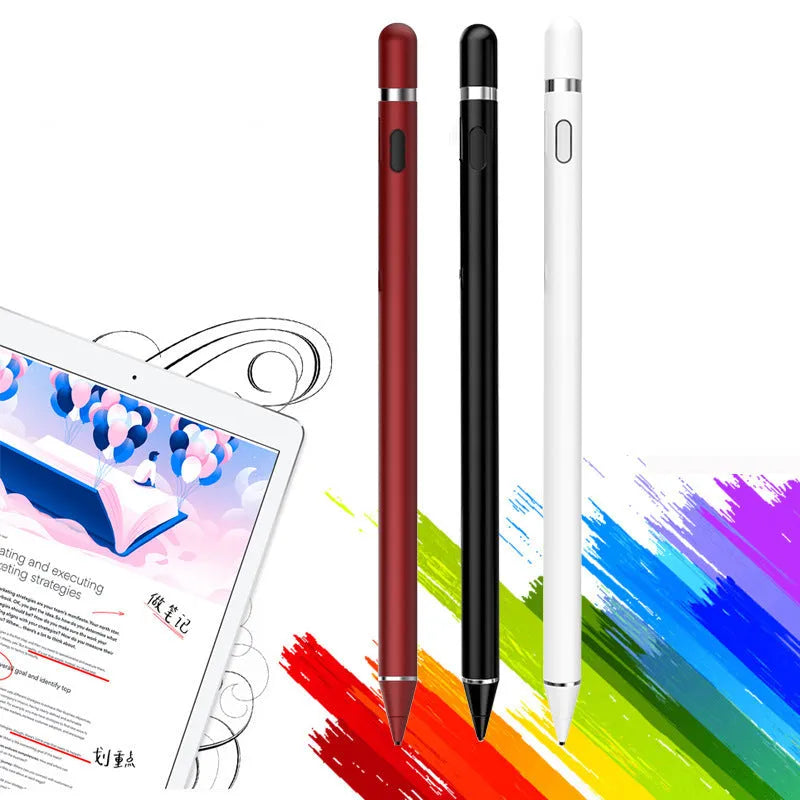 Universal active capacitive stylus pen metal cap compatible with iPad iPhone Android tablet black white silver pink red