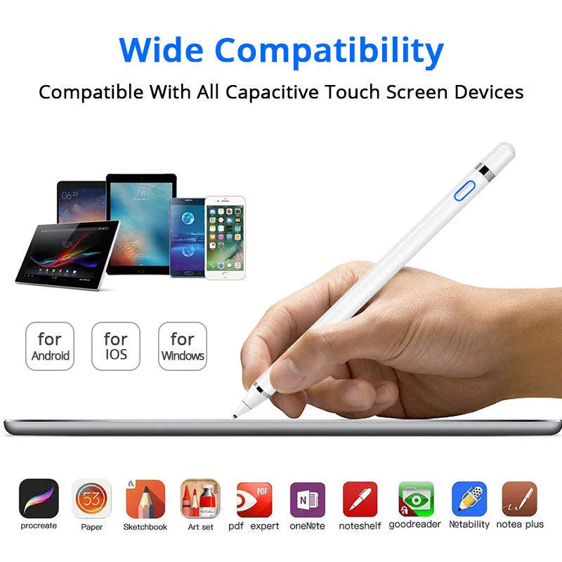 Universal active capacitive stylus pen metal cap compatible with iPad iPhone Android tablet black white silver pink red