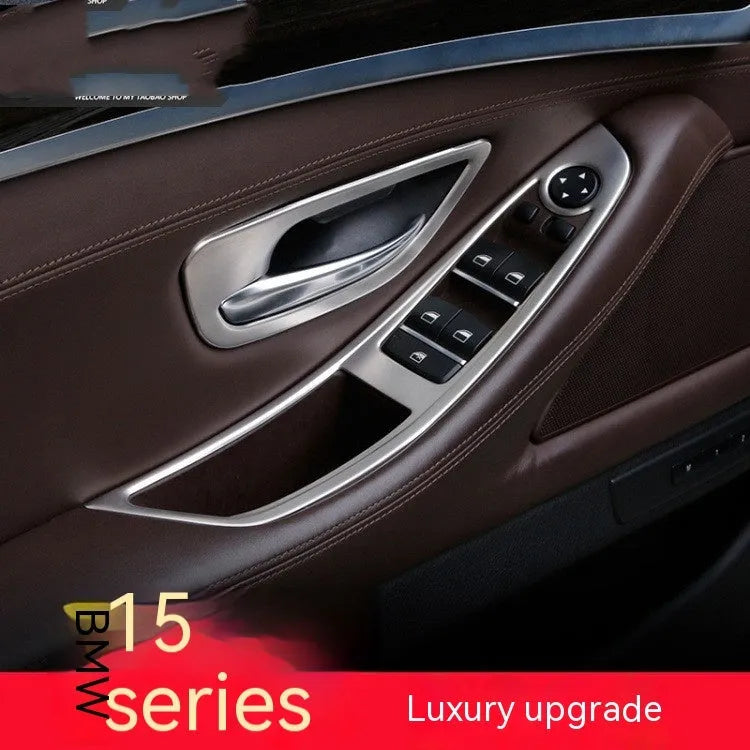 Four ABS stainless steel decorative frame bars for BMW 5 Series F10/F11 interior door handles.
