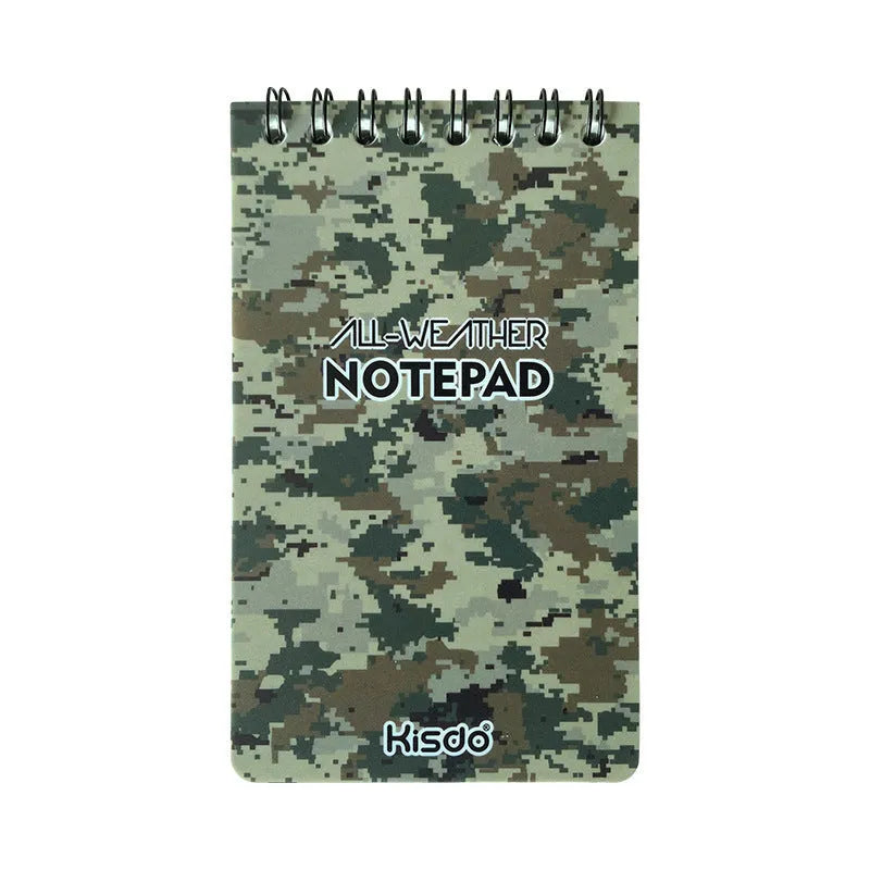 Waterproof spiral notepad with stone paper pages in camouflage pattern