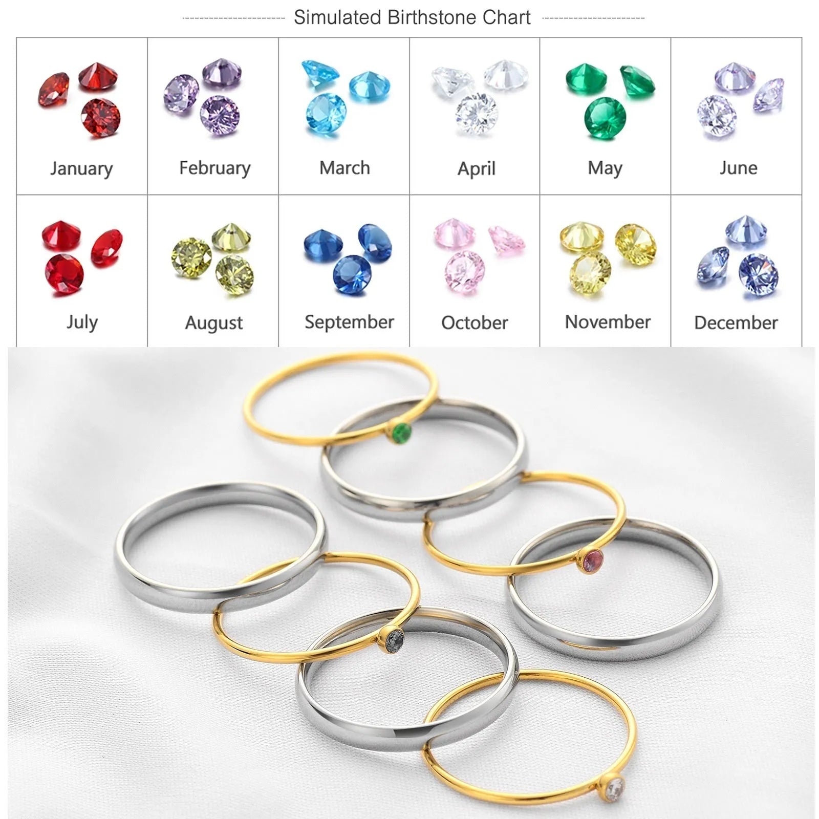 December birthstone superimposed engraved titanium steel ring in UK sizes 5-10