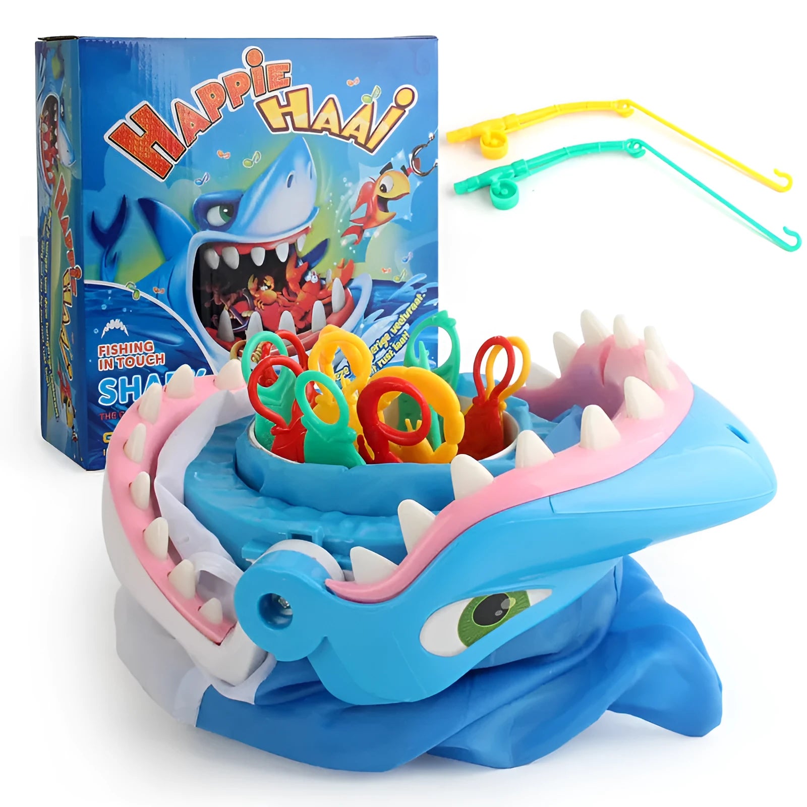 Jaws biting game shark toy in blue, ABS plastic, 20x18x10cm stationary size