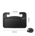 Large black HDPE car steering wheel tray measuring 42x28cm, placed over a steering wheel as a flat desk surface.