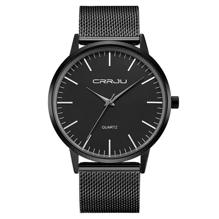 Casual waterproof quartz watch with alloy case available in black, gold or grey dial with mesh or leather strap