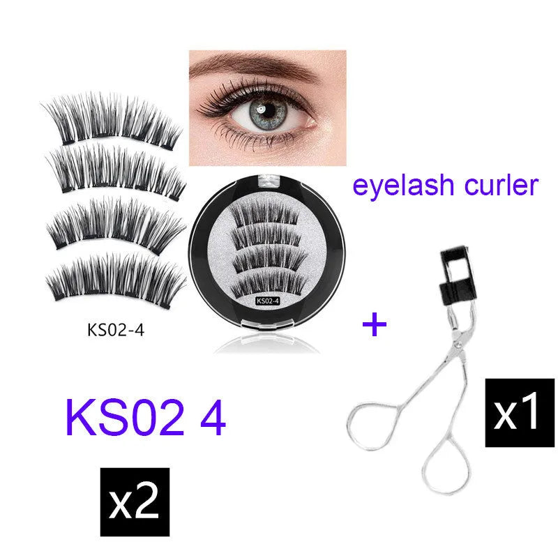 Four magnet false eyelashes in imported fibre, hand made, with optional rose gold or silver eyelash curler