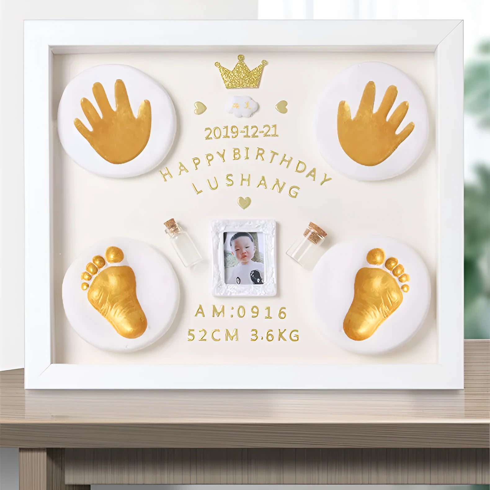 Handmade baby hand and foot print memory frame in modern simple style