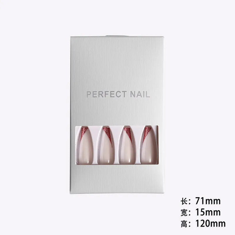 Rose gold beveled edge French manicure long ballet fake nails in a box of 24 pieces