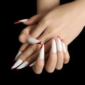 Rose gold beveled edge French manicure long ballet fake nails in a box of 24 pieces