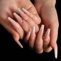 Box of 24 starry sky glitter fake nails in trapezoid shape with ballet gradient and smashed diamond powder finish