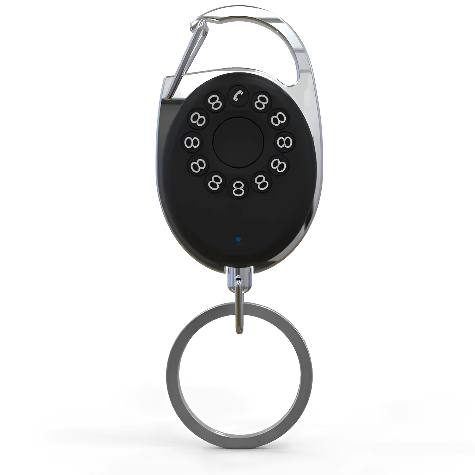 Black Bluetooth anti-lost tracker with keychain attachment compatible with Apple devices