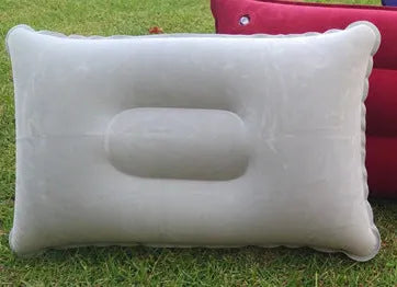 Rectangular PVC flocking inflatable camping pillow 38x24cm in grey on outdoor ground
