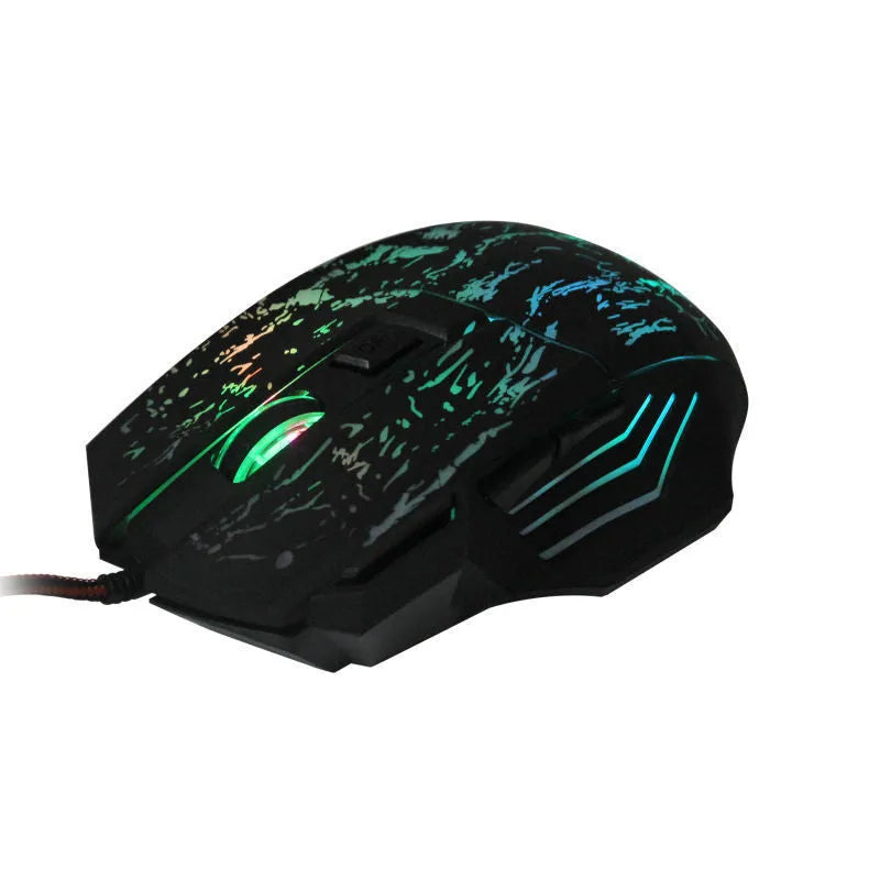 Black wired optical gaming mouse with seven buttons and USB cable for desktop PC