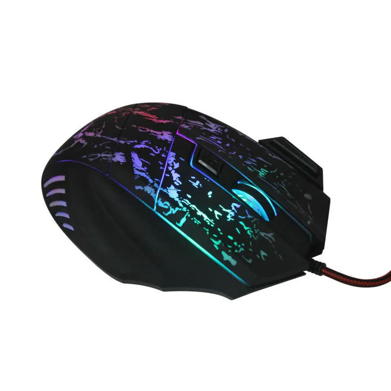 Black wired optical gaming mouse with seven buttons and USB cable for desktop PC