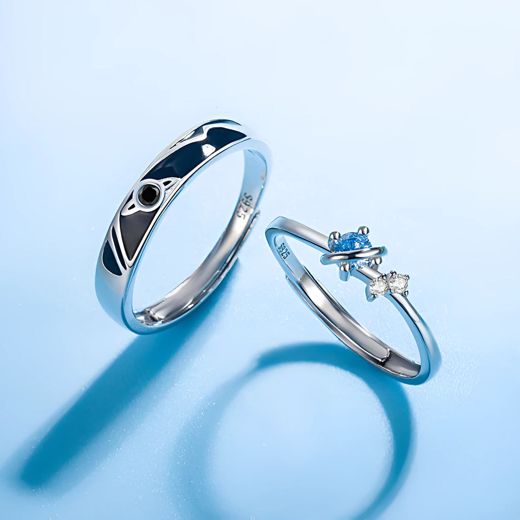 925 sterling silver unisex couple rings with geometric design and inlaid gems, silver colour, 3.75g precious metal weight