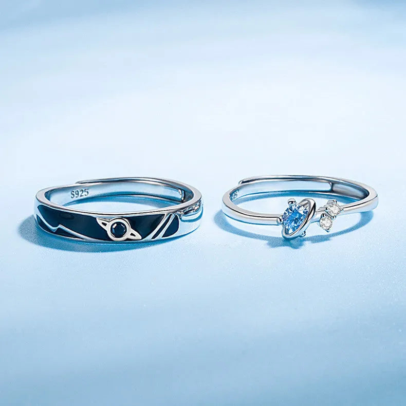925 sterling silver unisex couple rings with geometric design and inlaid gems, silver colour, 3.75g precious metal weight