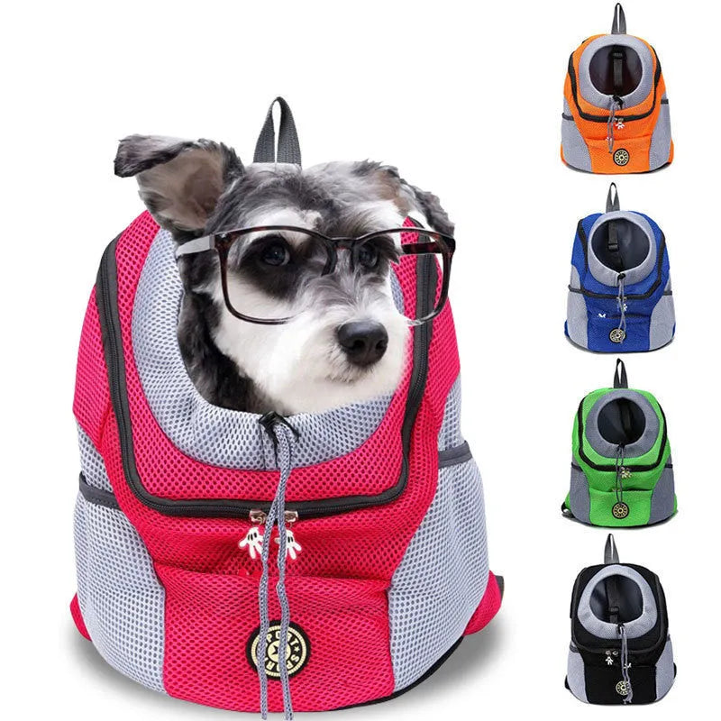 Pet portable chest mesh breathable shoulder outing bag in blue, three sizes S M L for dogs and cats
