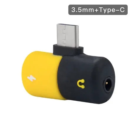 Small blue 2-in-1 adapter splitting into USB charging port and 3.5mm audio jack for Huawei phones