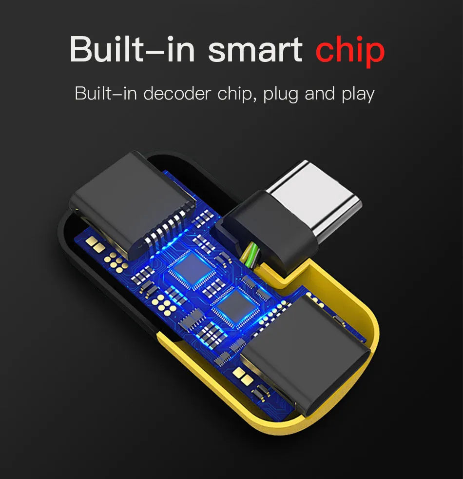 Small blue 2-in-1 adapter splitting into USB charging port and 3.5mm audio jack for Huawei phones