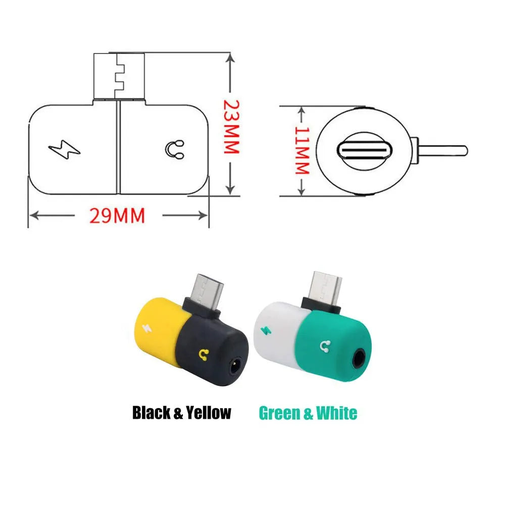 Small blue 2-in-1 adapter splitting into USB charging port and 3.5mm audio jack for Huawei phones