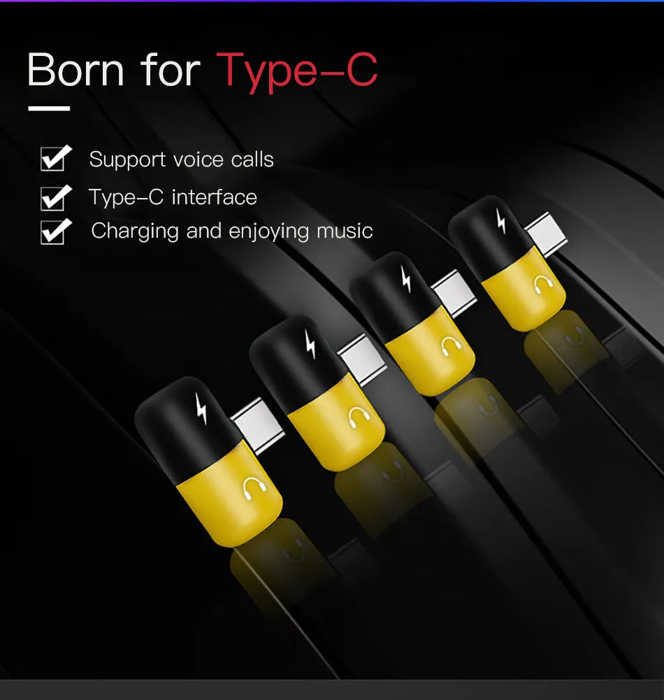 Small blue 2-in-1 adapter splitting into USB charging port and 3.5mm audio jack for Huawei phones