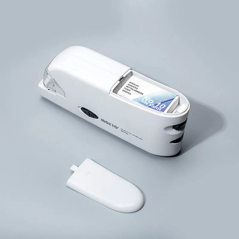 Electric flat stapler mini automatic induction double nail for office learning 20 sheets black white
