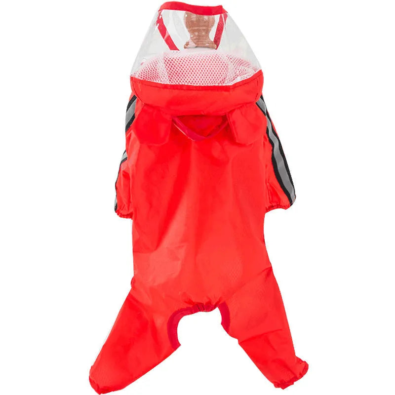 Two-legged polyester taffeta dog raincoat for small dogs and puppies, available in yellow bear, green dinosaur, and red bear, sizes XS to 3XL