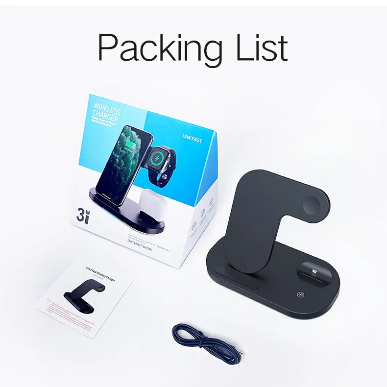 Foldable 3-in-1 wireless charging station for iPhone, Apple Watch and AirPods Pro in black or white