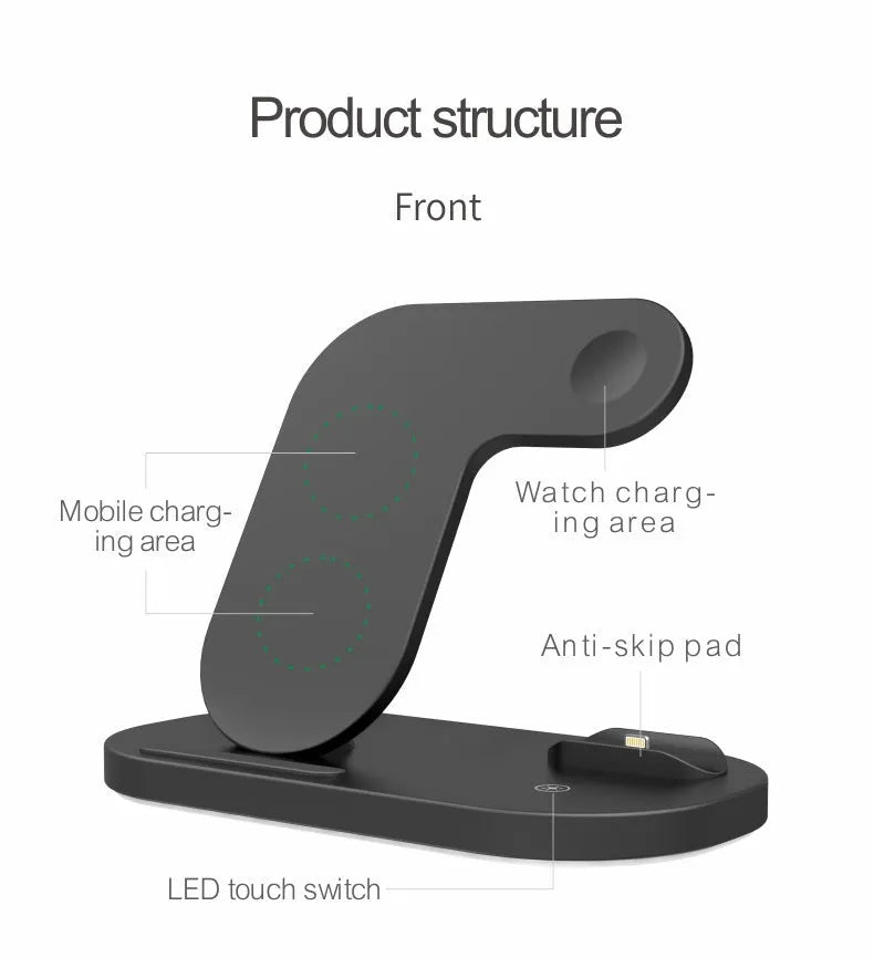 Foldable 3-in-1 wireless charging station for iPhone, Apple Watch and AirPods Pro in black or white