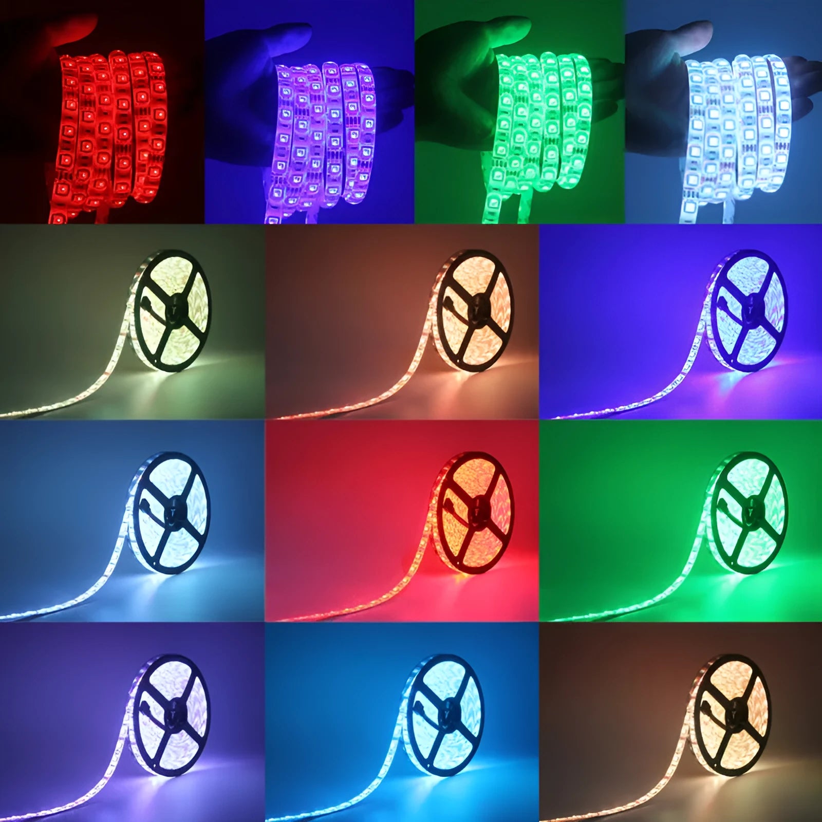RGB LED strip light with 60 5050 lamp beads per metre and remote control, multiple waterproof options