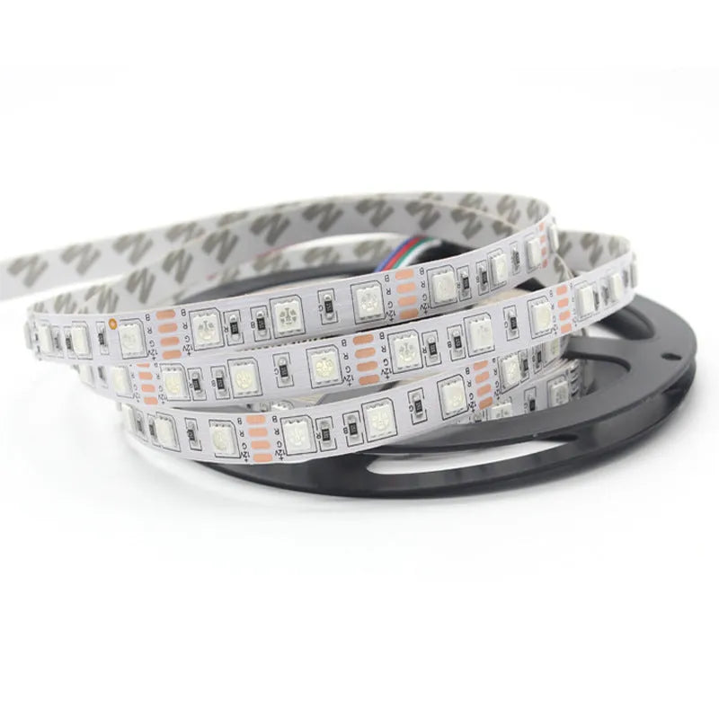 RGB LED strip light with 60 5050 lamp beads per metre and remote control, multiple waterproof options