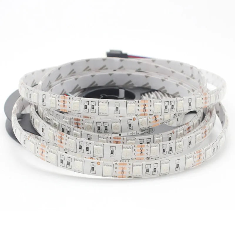 RGB LED strip light with 60 5050 lamp beads per metre and remote control, multiple waterproof options