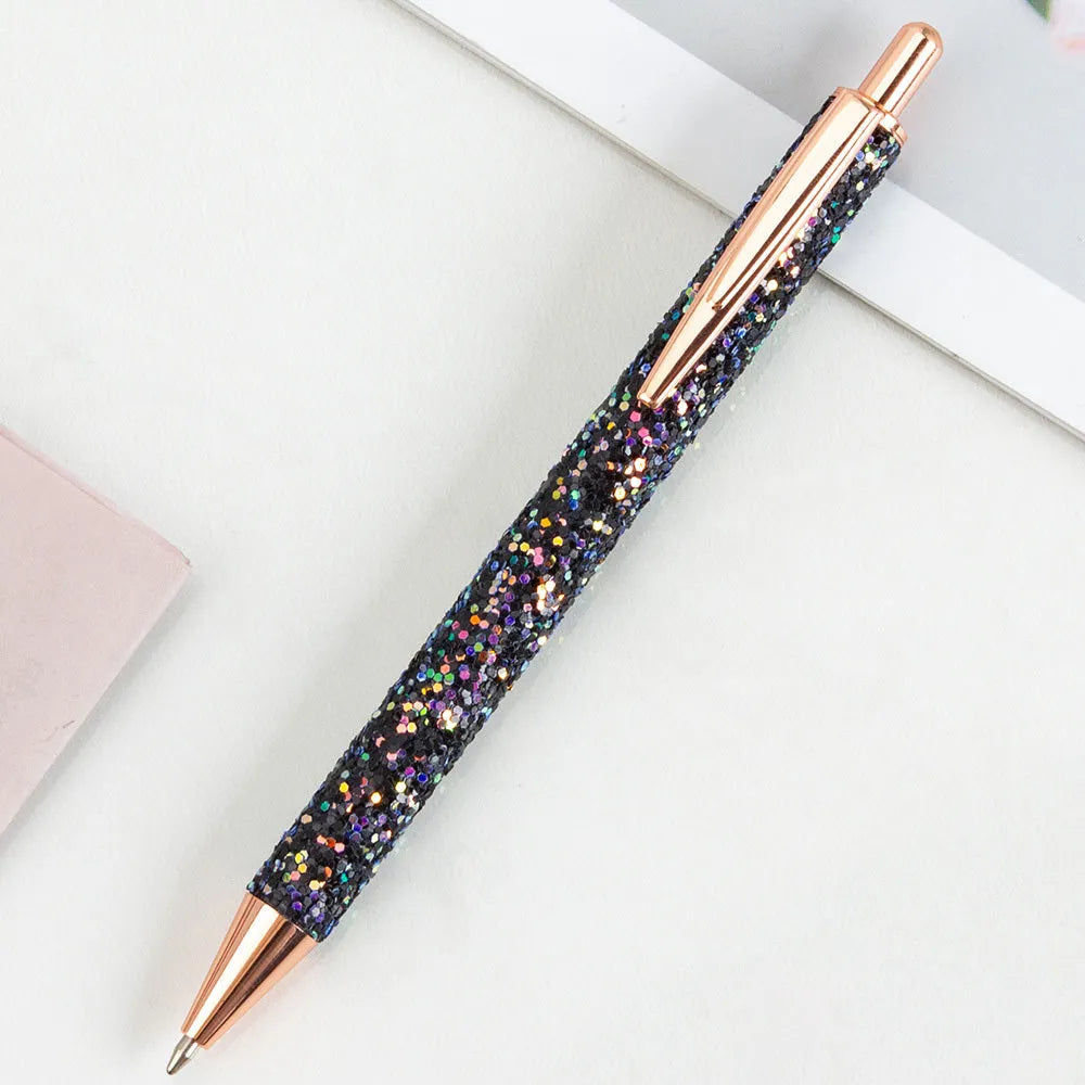 Ins metal ballpoint pen with diamond sequin decoration, PU bag, and six colour options.