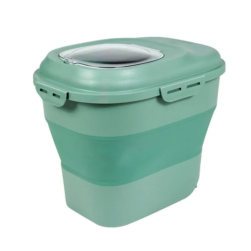 Green 16L sealed pet food storage bucket with lid for cat and dog dry food