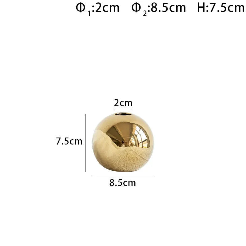 Handmade electroplated ceramic gold vase spherical shape home decor small medium large sizes gold finish