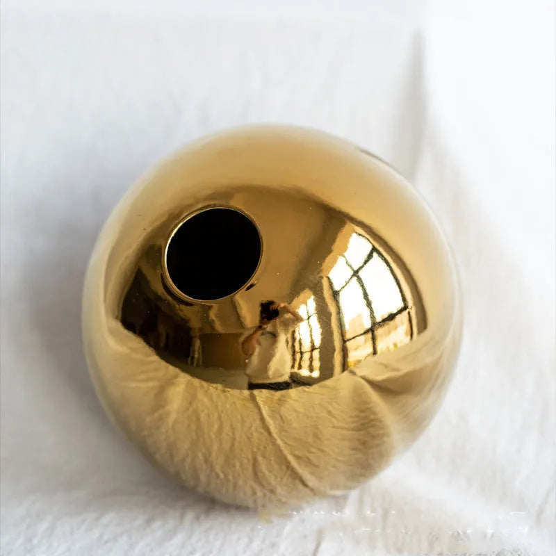 Handmade electroplated ceramic gold vase spherical shape home decor small medium large sizes gold finish