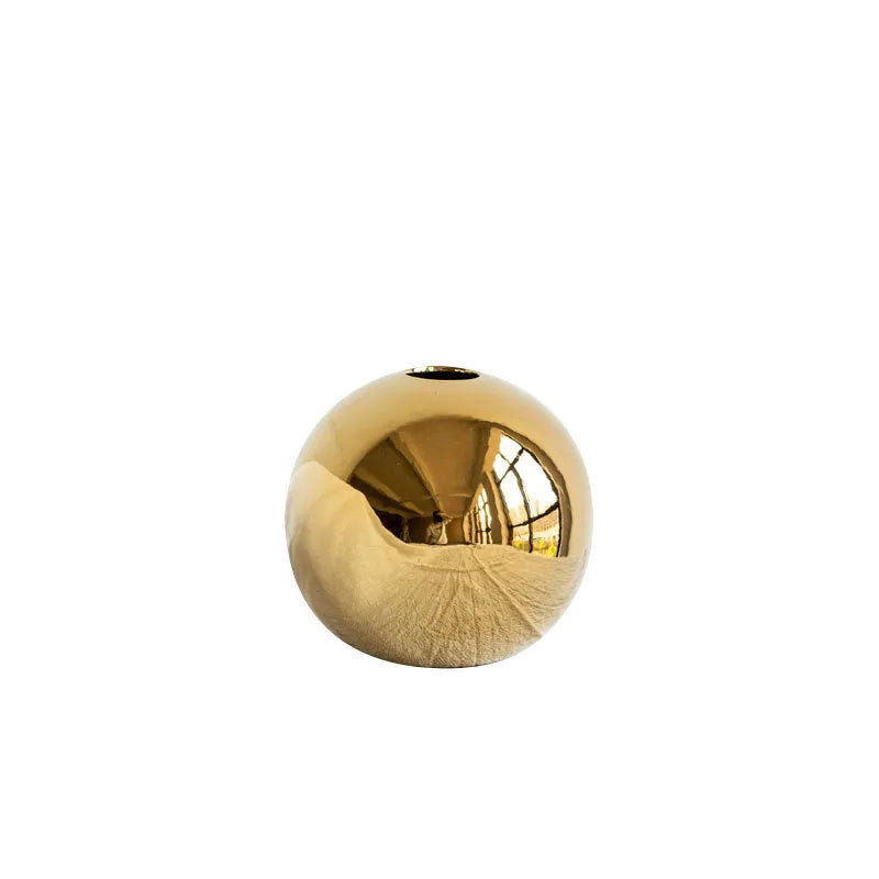 Handmade electroplated ceramic gold vase spherical shape home decor small medium large sizes gold finish