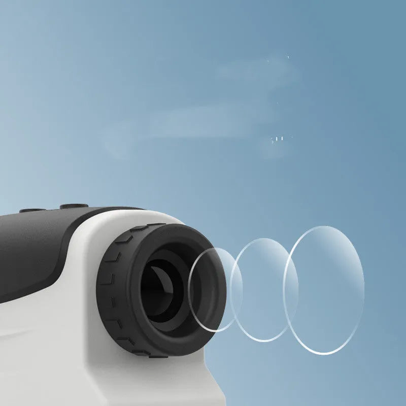 Compact black laser rangefinder for golf and outdoor distance measurement up to 1500 metres