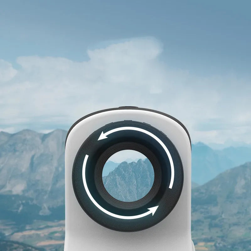 Compact black laser rangefinder for golf and outdoor distance measurement up to 1500 metres