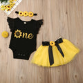 Baby three-piece triangle romper set with letter and flower print, suitable for 70–100cm height, as shown