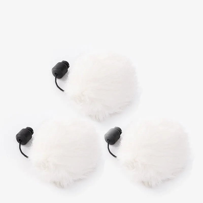 Automatic cat toy with white base and rabbit fur ball swinging on arm