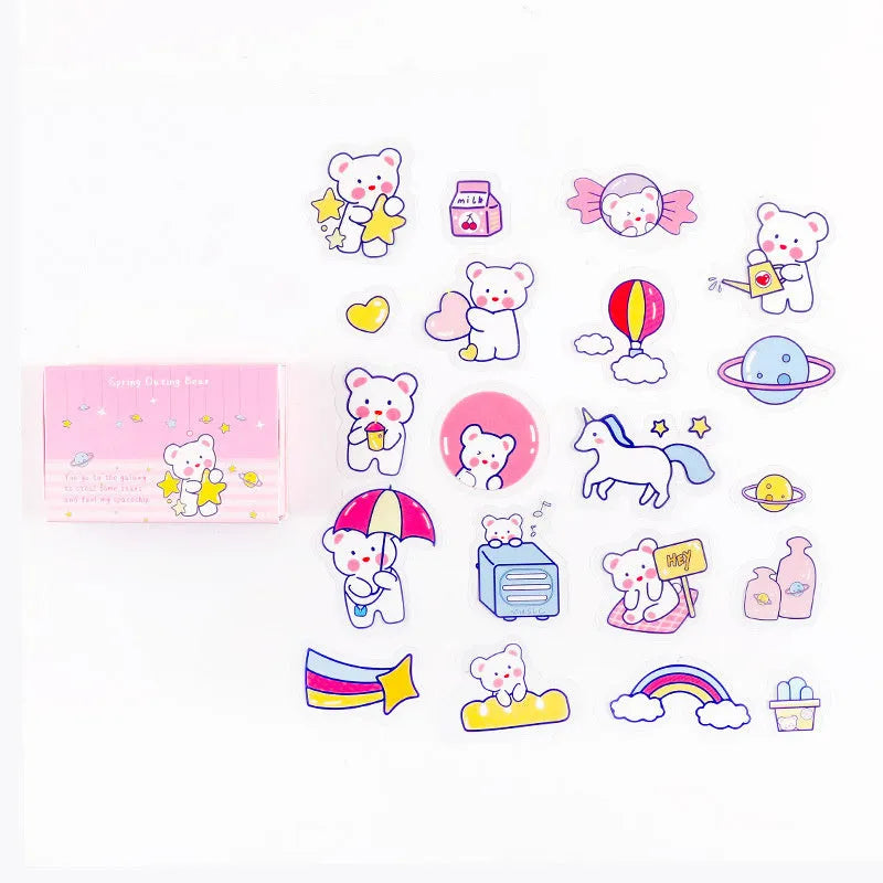 Thibe Little Haruhito 20-piece decorative stationery sticker box for hand accounts, four designs including Spring Outing Bear and Cute Duck.