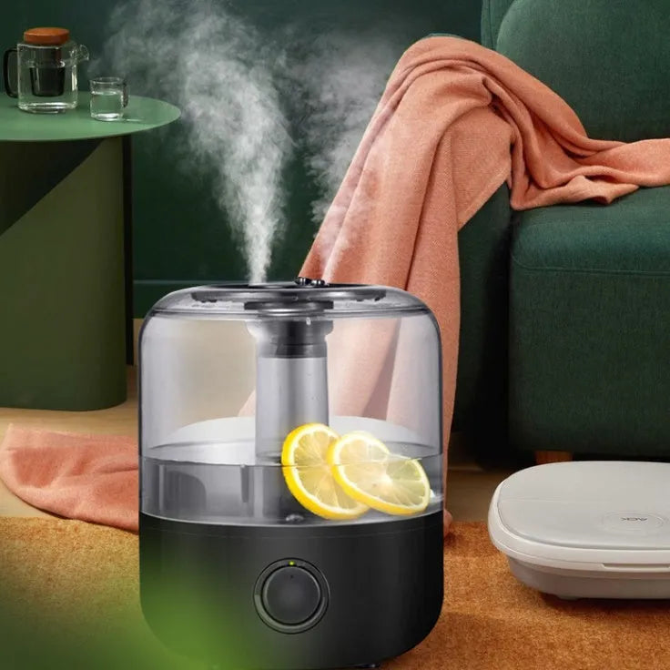 Black or white 3 litre quiet bedroom humidifier measuring 183x183x233mm