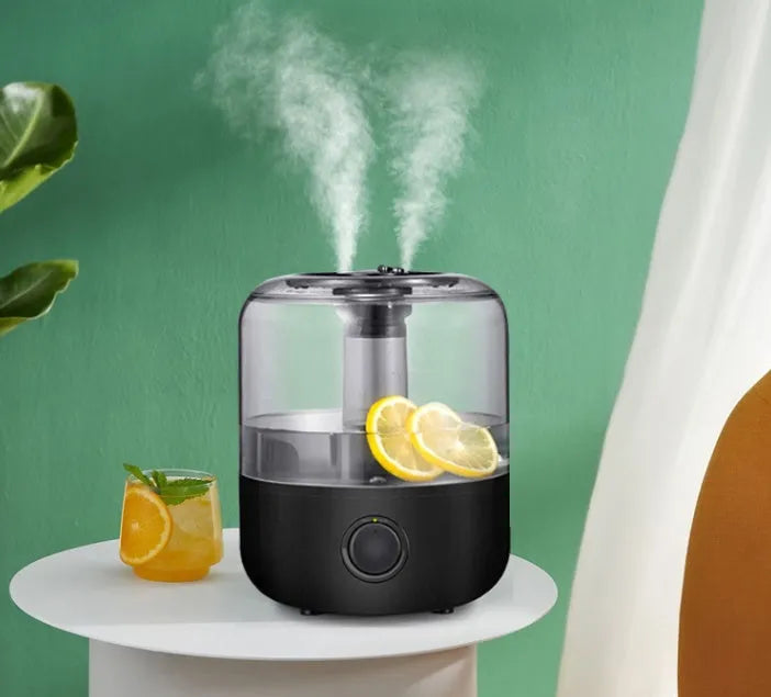 Black or white 3 litre quiet bedroom humidifier measuring 183x183x233mm
