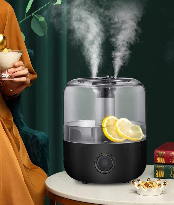 Black or white 3 litre quiet bedroom humidifier measuring 183x183x233mm
